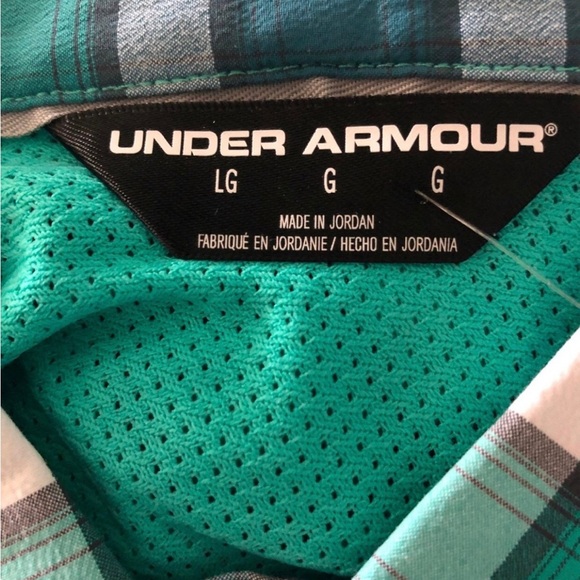 Under Armour Men's Large (L) Green Plaid Vented Moisture Wick Button Camp Shirt - Picture 7 of 7